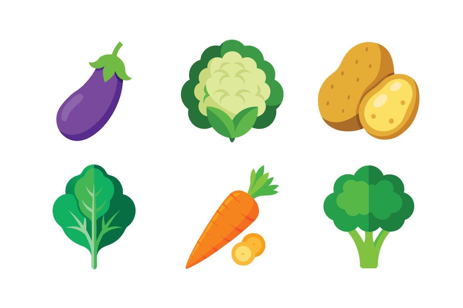 Healthy Vegetable Bundle Potato, Carrot, Eggplant, Cauliflower, Broccoli, and Spinach vector