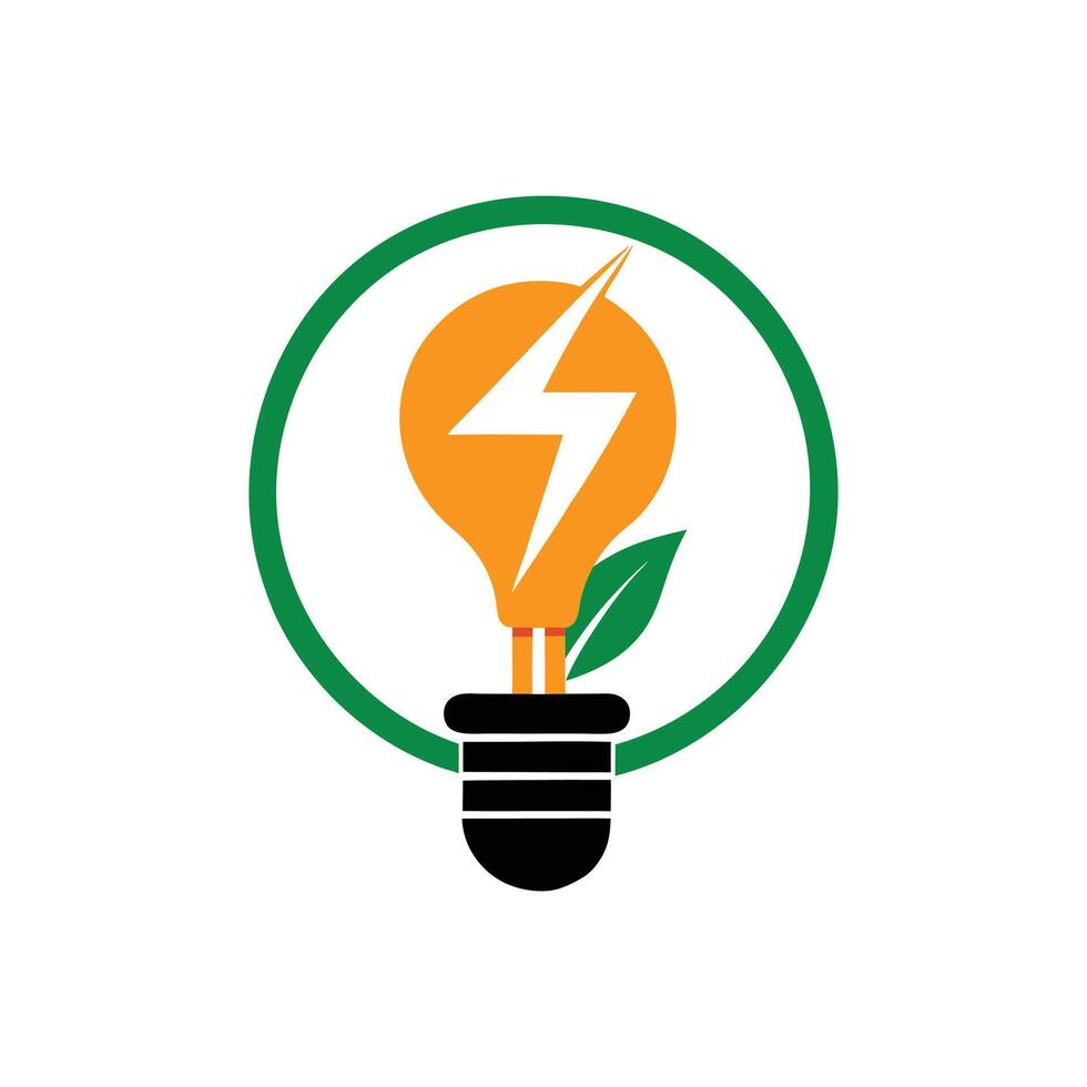 Organic Energy Logo - Merging Leaf with Electric Bulb Design vector