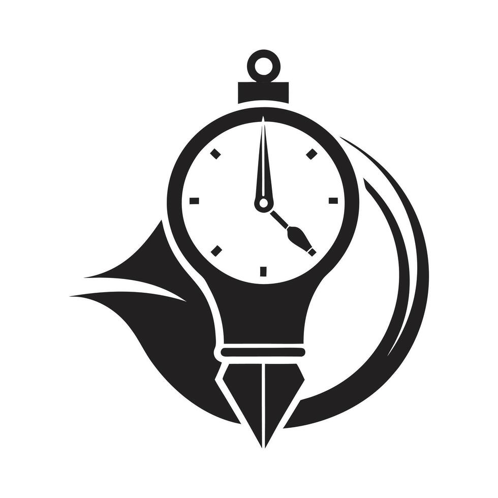 Fountain Pen and Clock Logo Symbol of Creative Precision vector