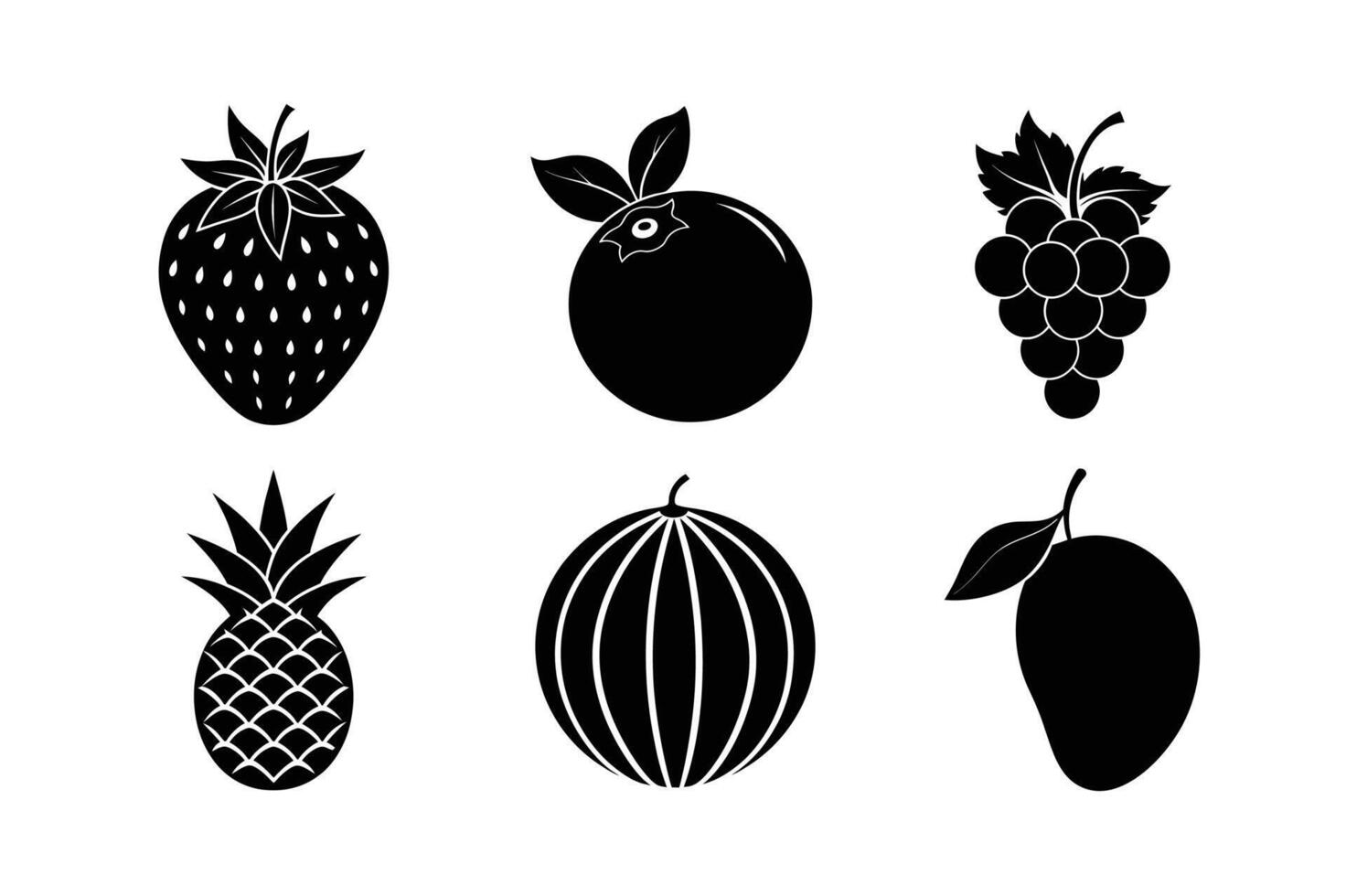 Fresh Fruit Bundle Strawberry, Blueberry, Grape, Pineapple, Watermelon, Mango vector
