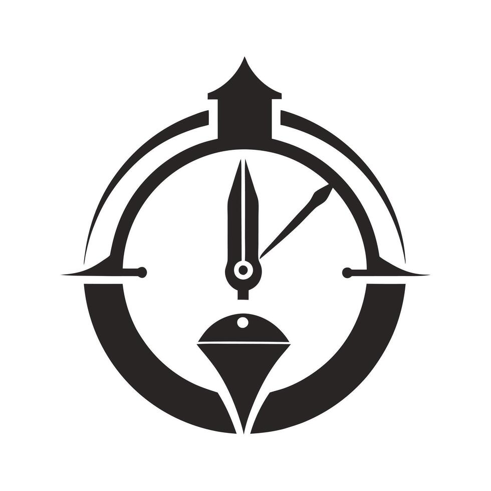 Minimalist Monochrome Logo Design with Fountain Pen and Clock for Time and Creativity vector