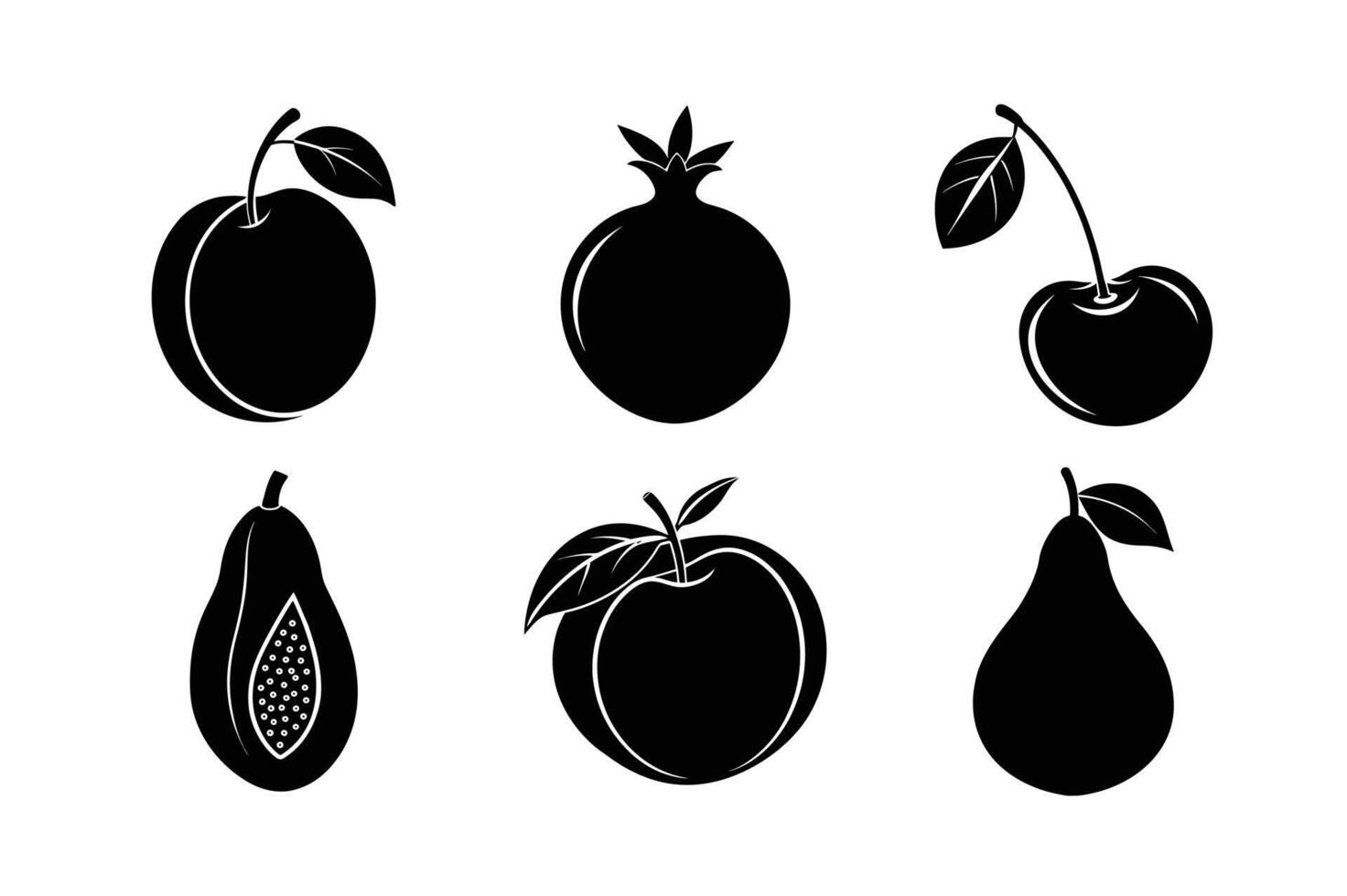 Fresh Fruit Bundle Plum, Pomegranate, Cherry, Papaya, Peach, Pear vector