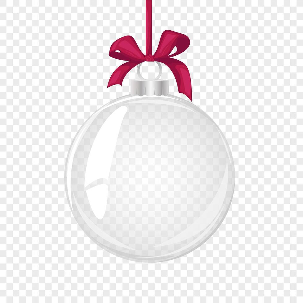 Glass Christmas ball with red bow. object for christmas design, mockup, postcard, invitation, poster, banner vector