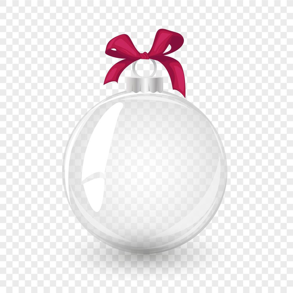 Glass Christmas ball with red bow. object for christmas design, mockup, postcard, invitation, poster, banner vector
