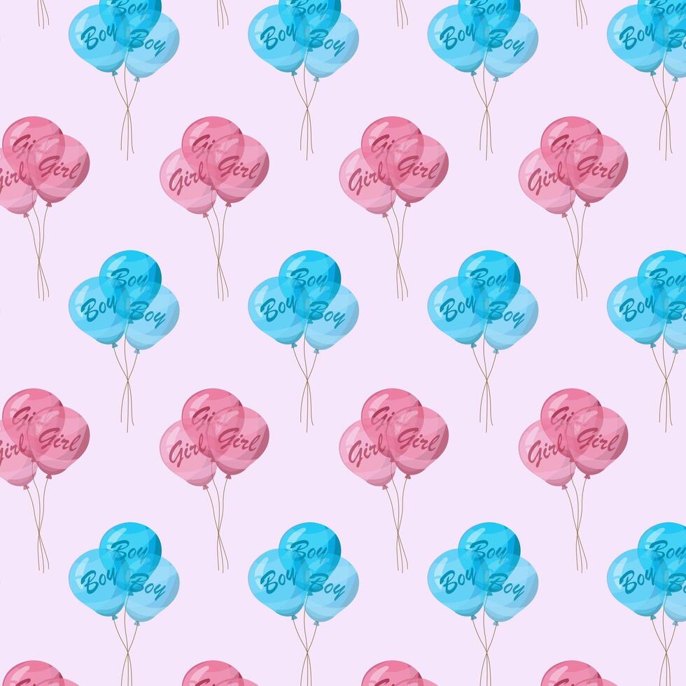Pattern blue and pink balloons for Gender Party, event decoration, greetings, anvitations, baby shower, holiday, birthday. Helium ballon gift. Cartoon stile. illustration vector