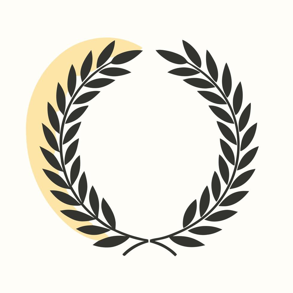 A laurel wreath is shown in front of a yellow sun vector