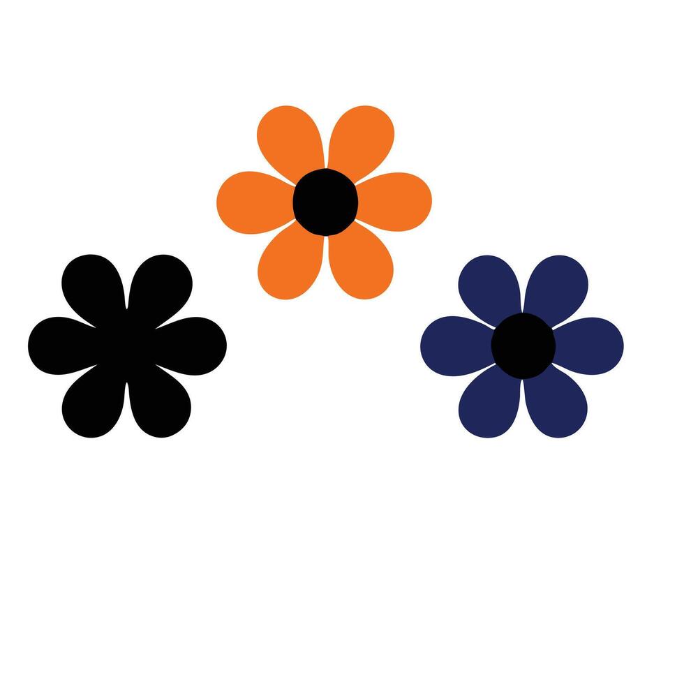 Three flowers with black, orange and blue colors vector