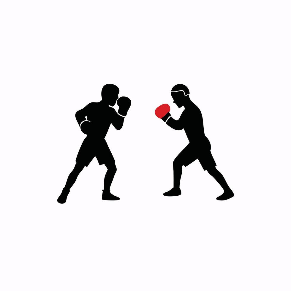 Two silhouettes of two boxers fighting vector