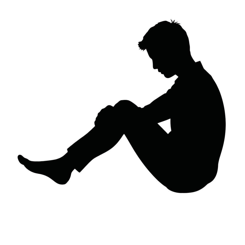 Silhouette of a man sitting down on the floor vector