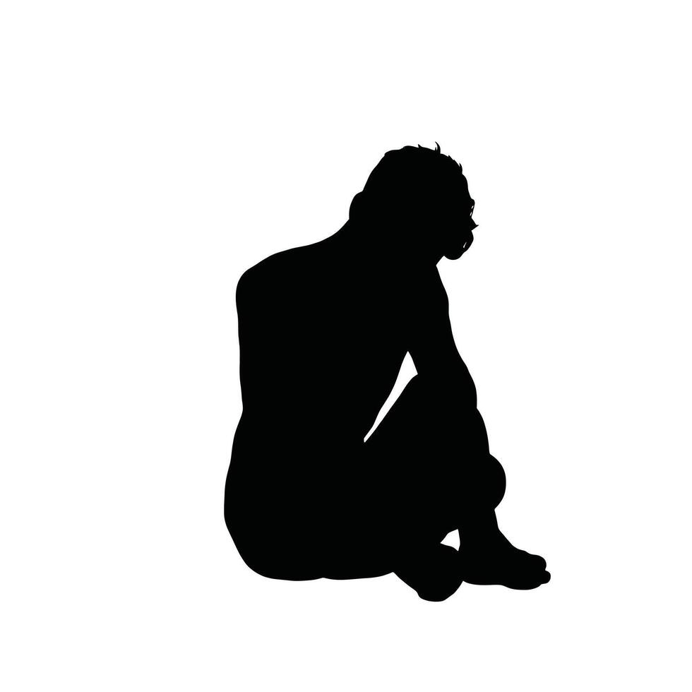Silhouette of a man sitting down on the floor vector