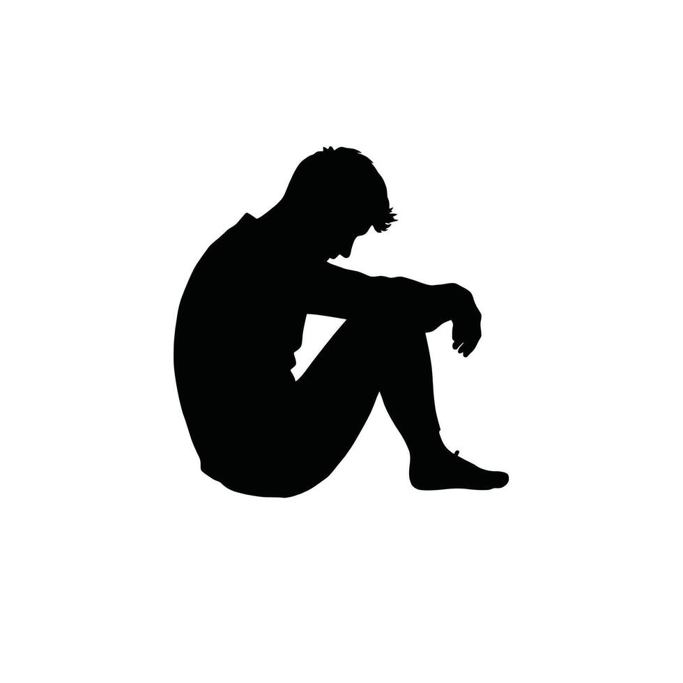 A silhouette of a man sitting down vector