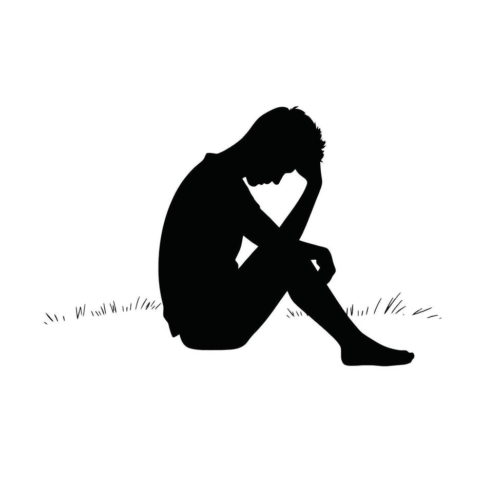 A silhouette of a man sitting on the ground vector