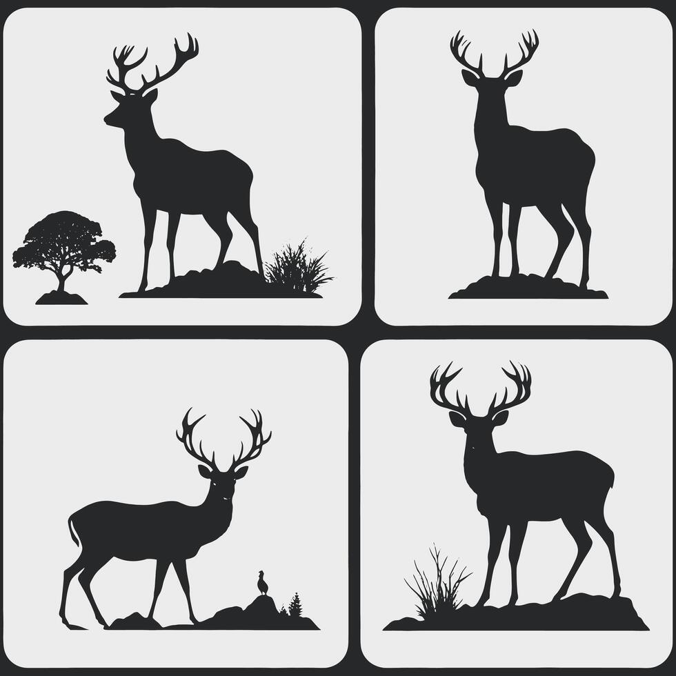 Four silhouettes of deer in different poses vector