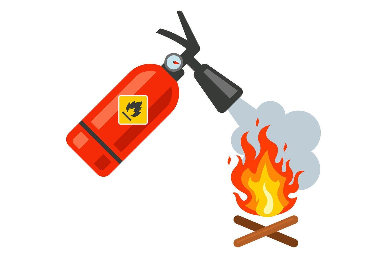 A fire extinguisher puts out a fire. vector