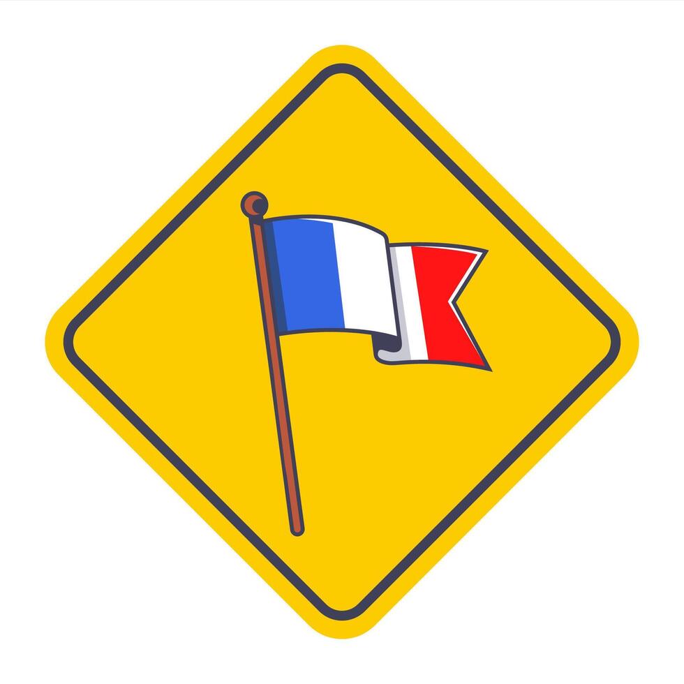 French flag on a pole on a yellow background. vector