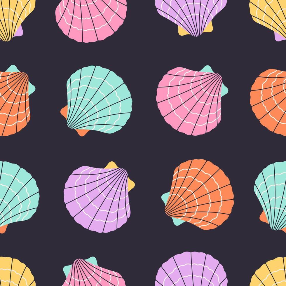 Seamless pattern with sea shells, mollusks, starfish. Tropical beach shells. Summer seamless pattern vector
