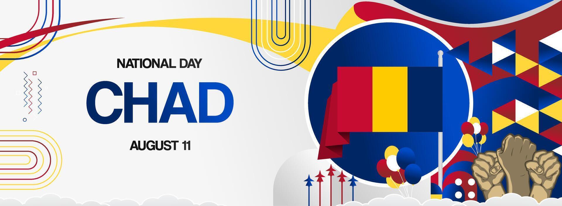 Unique abstract backgrounds celebrating Chad's Independence Day. Ideal for greeting cards, presentations, and billboards, showcasing the national colors. vector