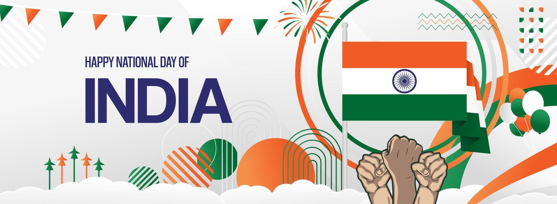 Unique abstract designs in the colors of the Indian flag for Independence Day. Perfect for invitations, posters, and celebration slides. vector
