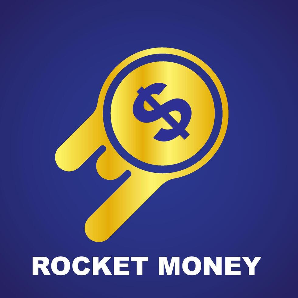 Rocket money logo design in gold color vector