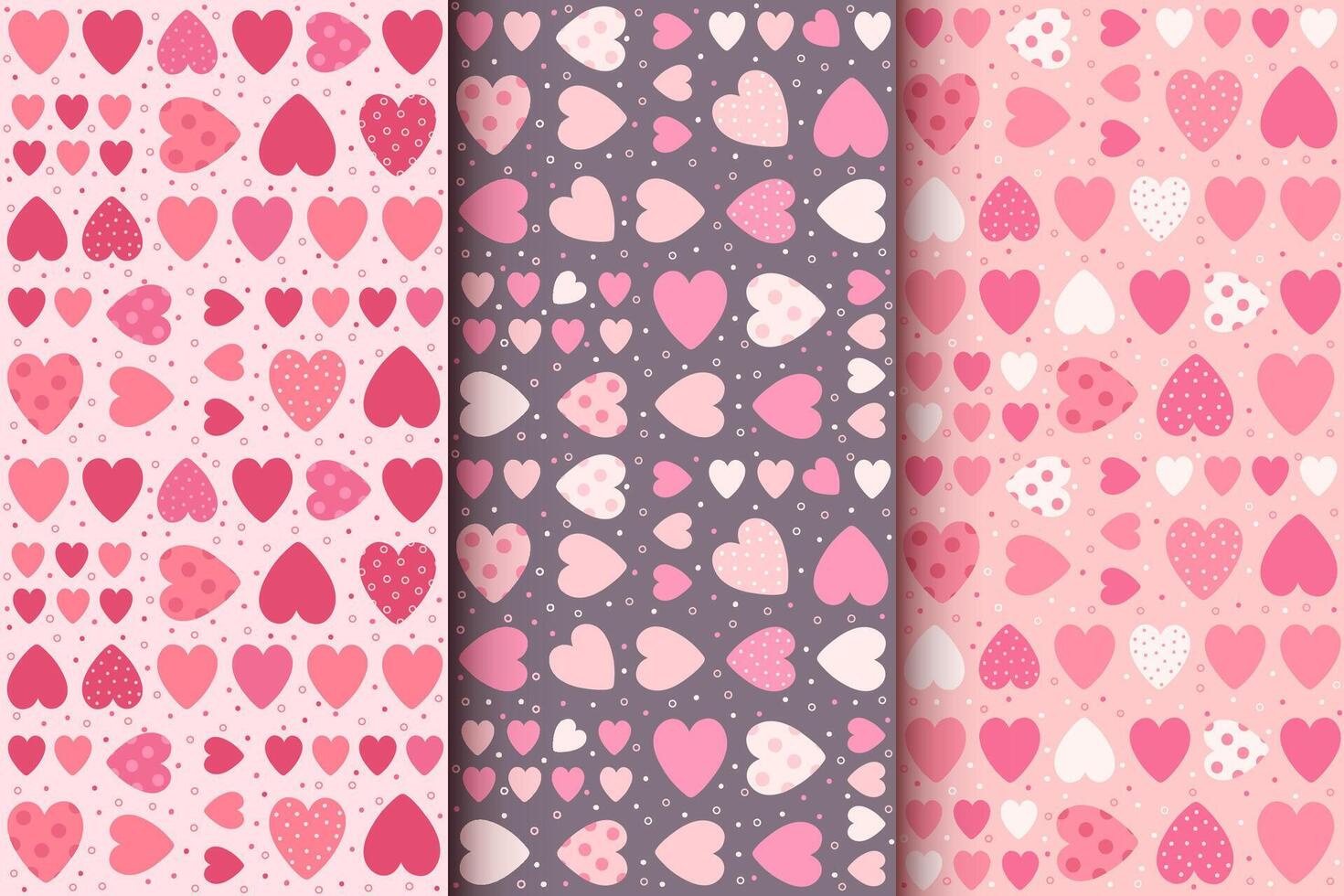 Seamless pink cute patterns with hearts vector