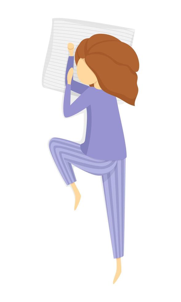 Girl in pajamas on bed trying to sleep vector