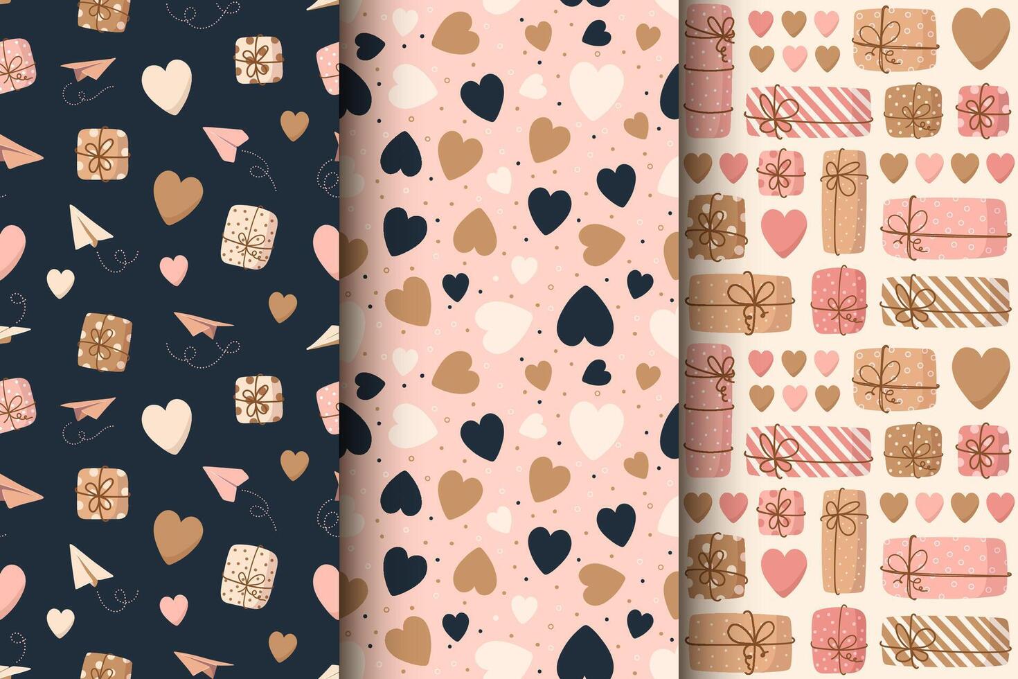 Seamless cute patterns with hearts vector