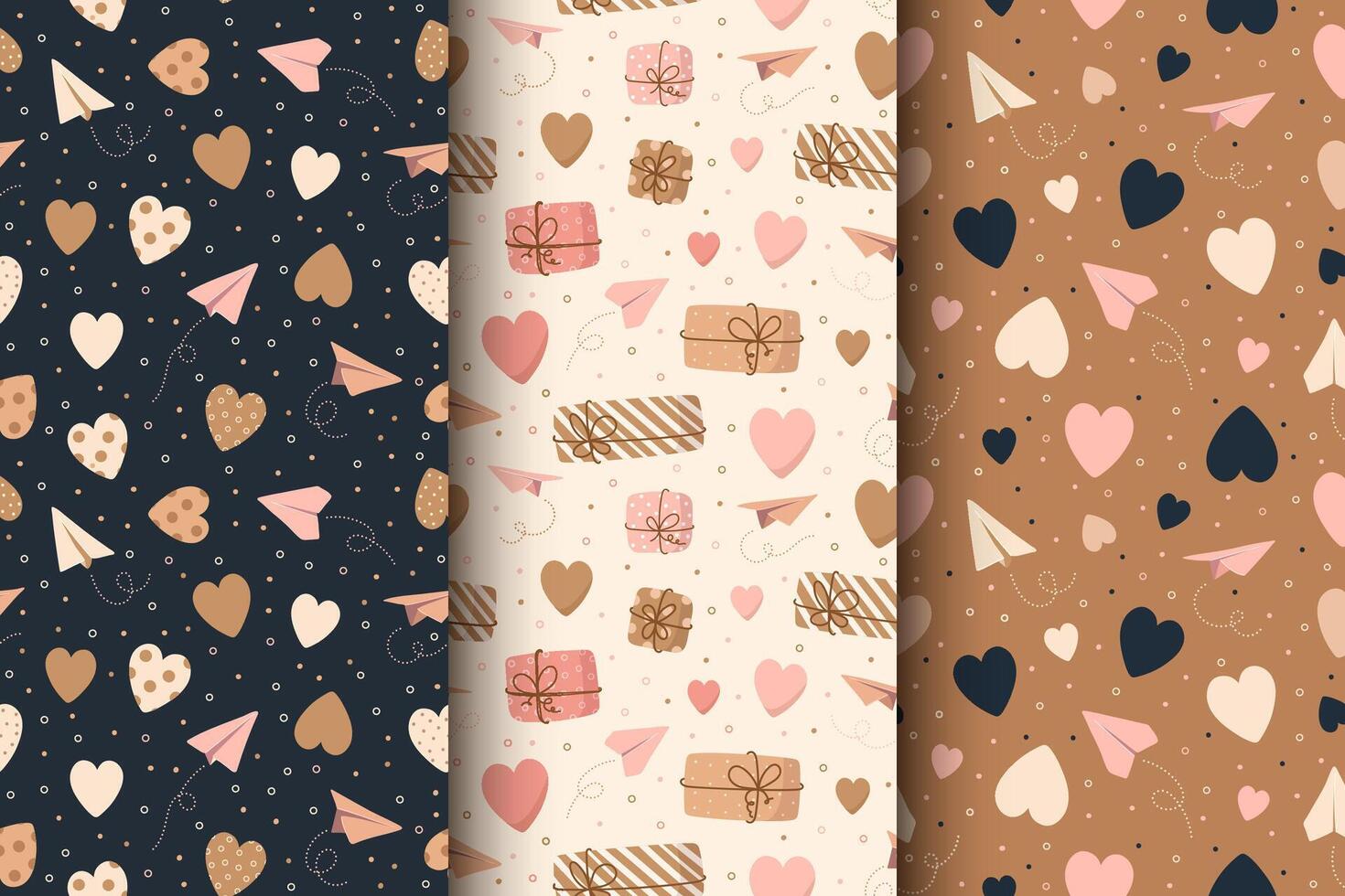 Set ofSeamless patterns with cute hearts for Valentine's day vector