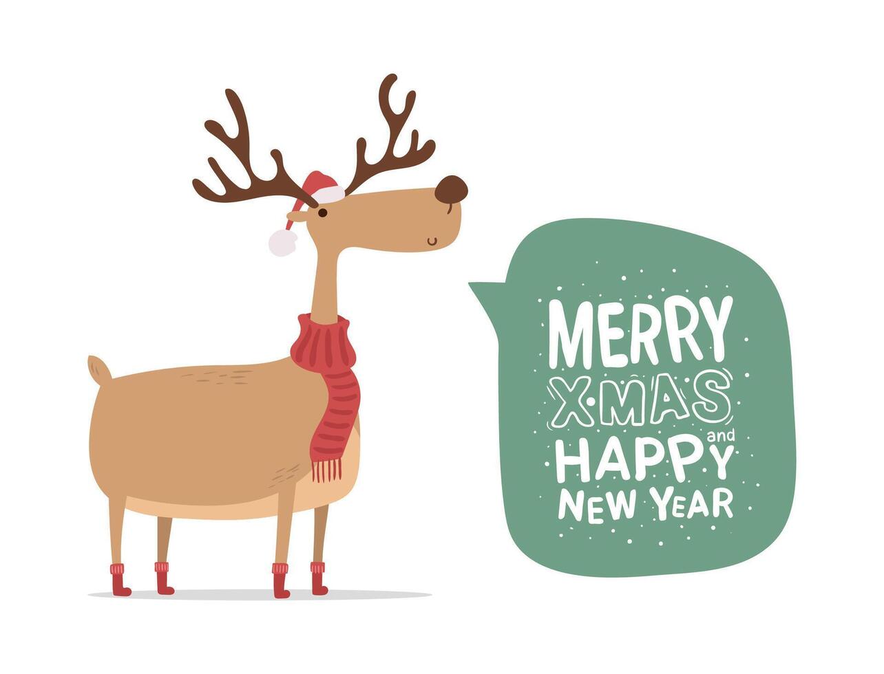 Funny reindeer in a hat and congratulations vector