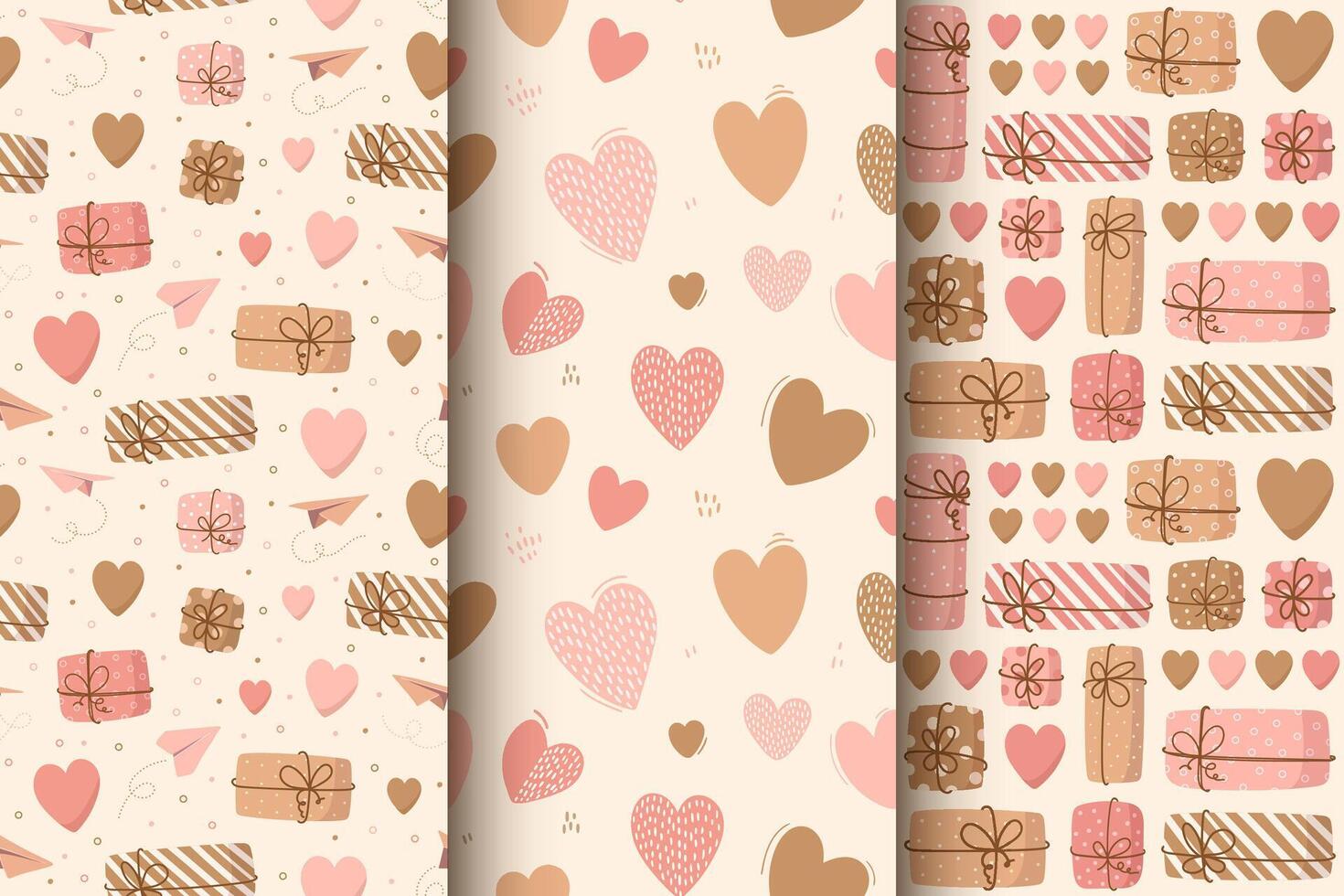 Seamless pattern of cute hearts and gift boxes. Decorative wallpaper for Valentine's day vector