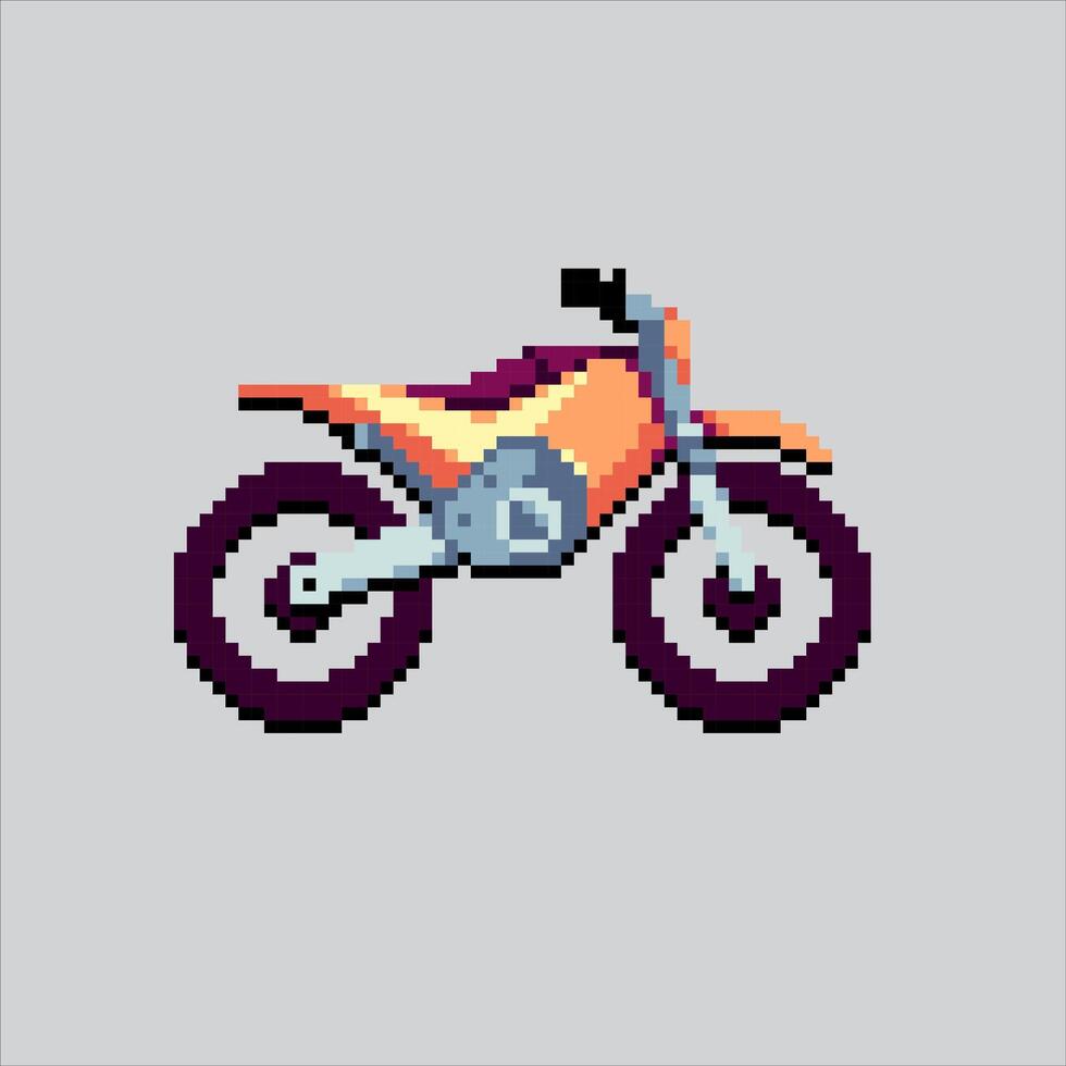Pixelated Motocross Bike. Dirt Bike Motocross Icon pixelated for the pixel art game and icon for website and game. old school retro. vector