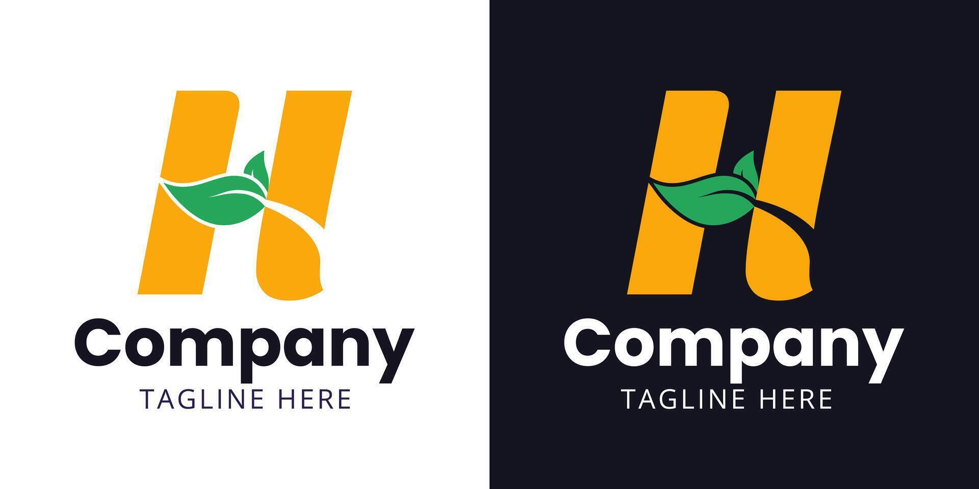 Initial H logo combined with Leaf. H Letter Design In Green and Blue Color. Leaf illustration for Herbs symbol. vector