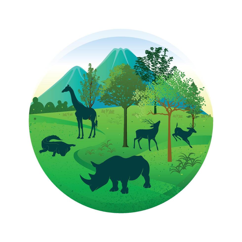 World Wildlife Day . Wildlife Day Poster, March 3. Important day.Wild animals silhouette. Green planet . Planet Earth with fauna and flora . Environmental concept vector