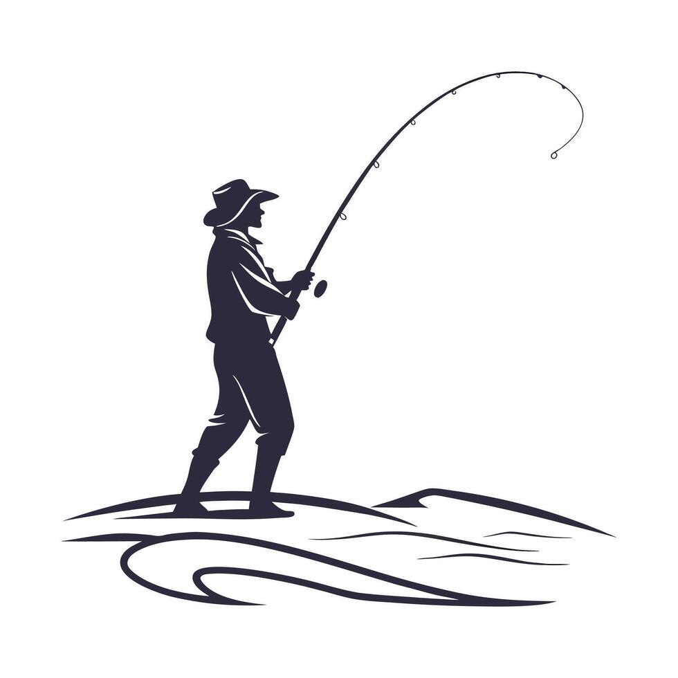 fisherman silhouette with white background vector