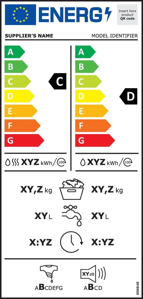 New 2021 Energy Efficiency Labels Household Appliances EU European Consumers Eco Design Commercial Packages Washer-driers vector