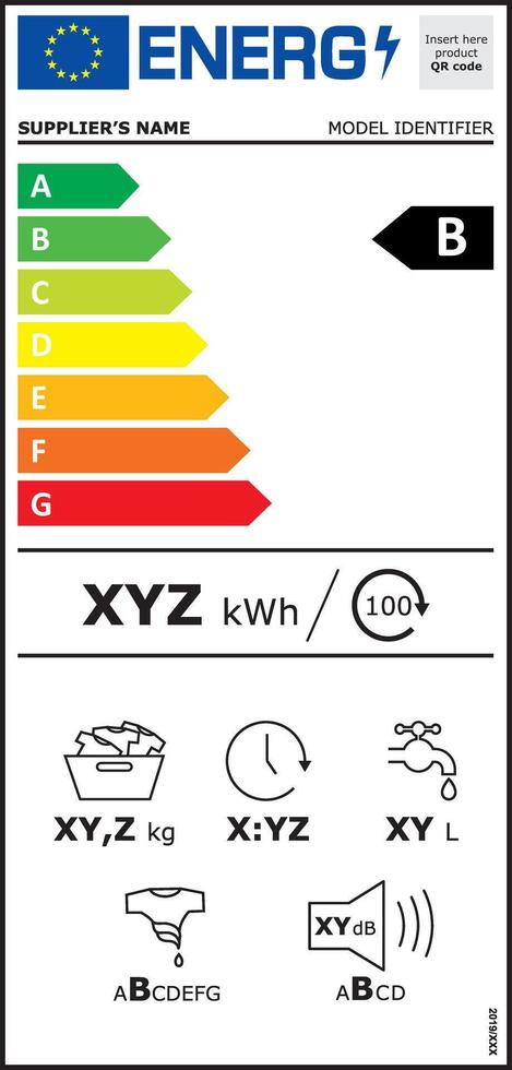 New 2021 Energy Efficiency Labels Household Appliances EU European Consumers Eco Design Commercial Packages Washing Machines vector