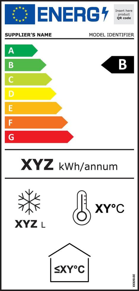 New 2021 Energy Efficiency Labels Household Appliances EU European Consumers Eco Design Commercial Packages Fridges vector