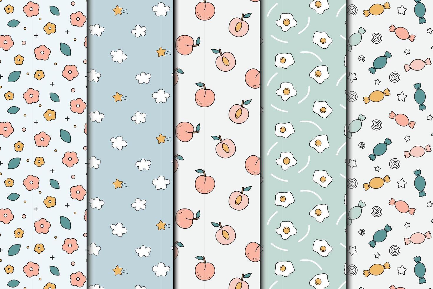 Kiddy cute illustrations texture seamless repeat pattern set vector