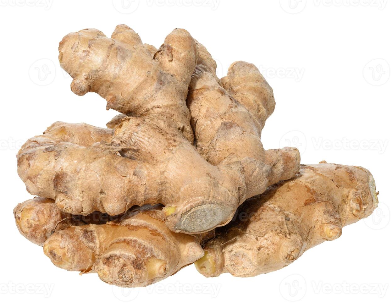 Ginger root on isolated background, stack of spices photo