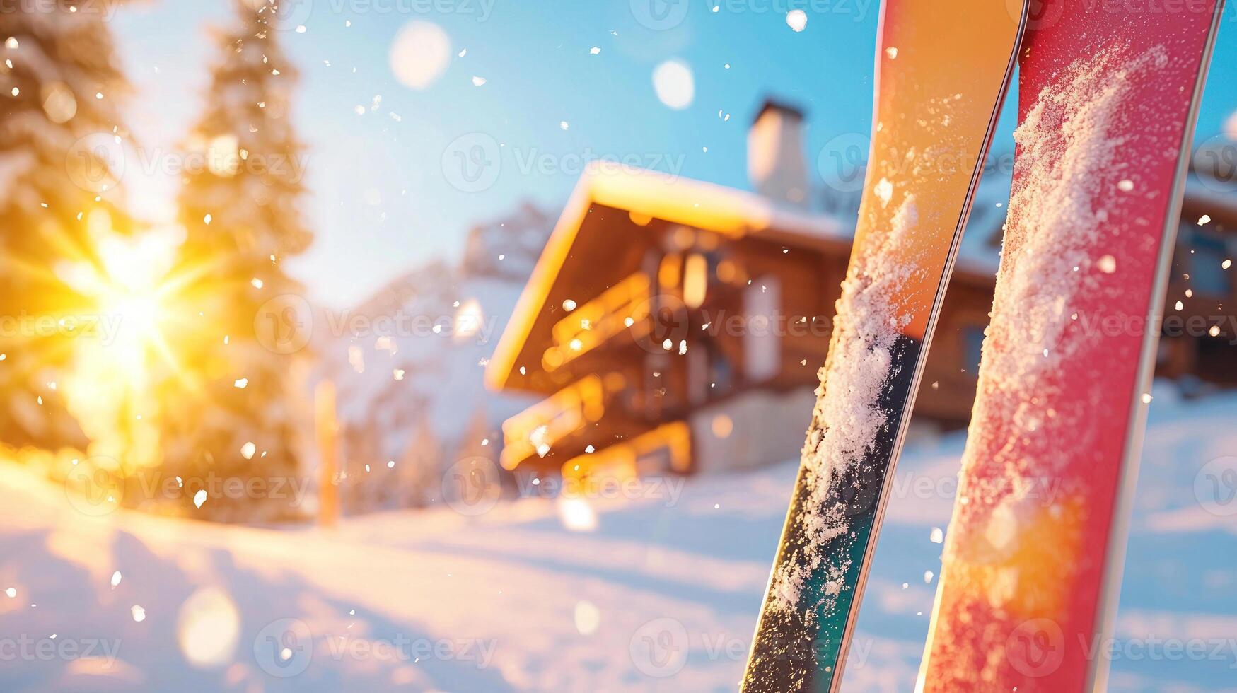 beautiful scene of skis in snowy landscape, capturing essence of winter sports photo