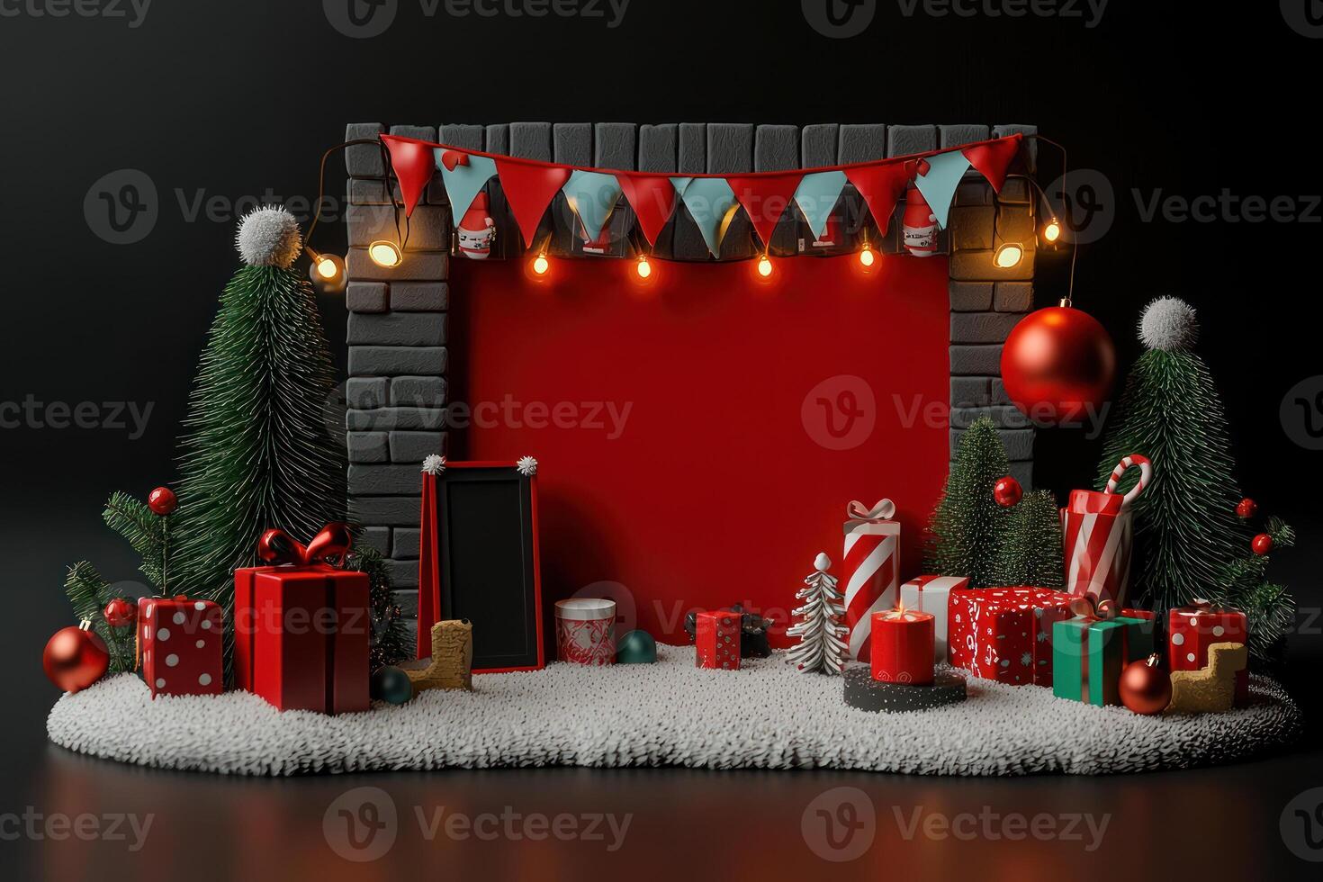 Festive Christmas themed display with decorations and gifts photo