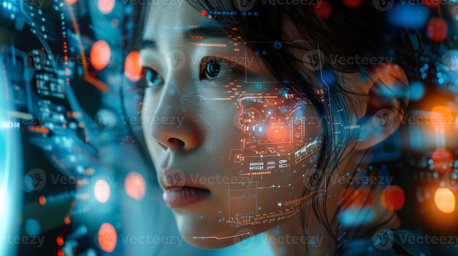 AI cyber security breaches, an Asian IT specialist stands as a vigilant guardian photo
