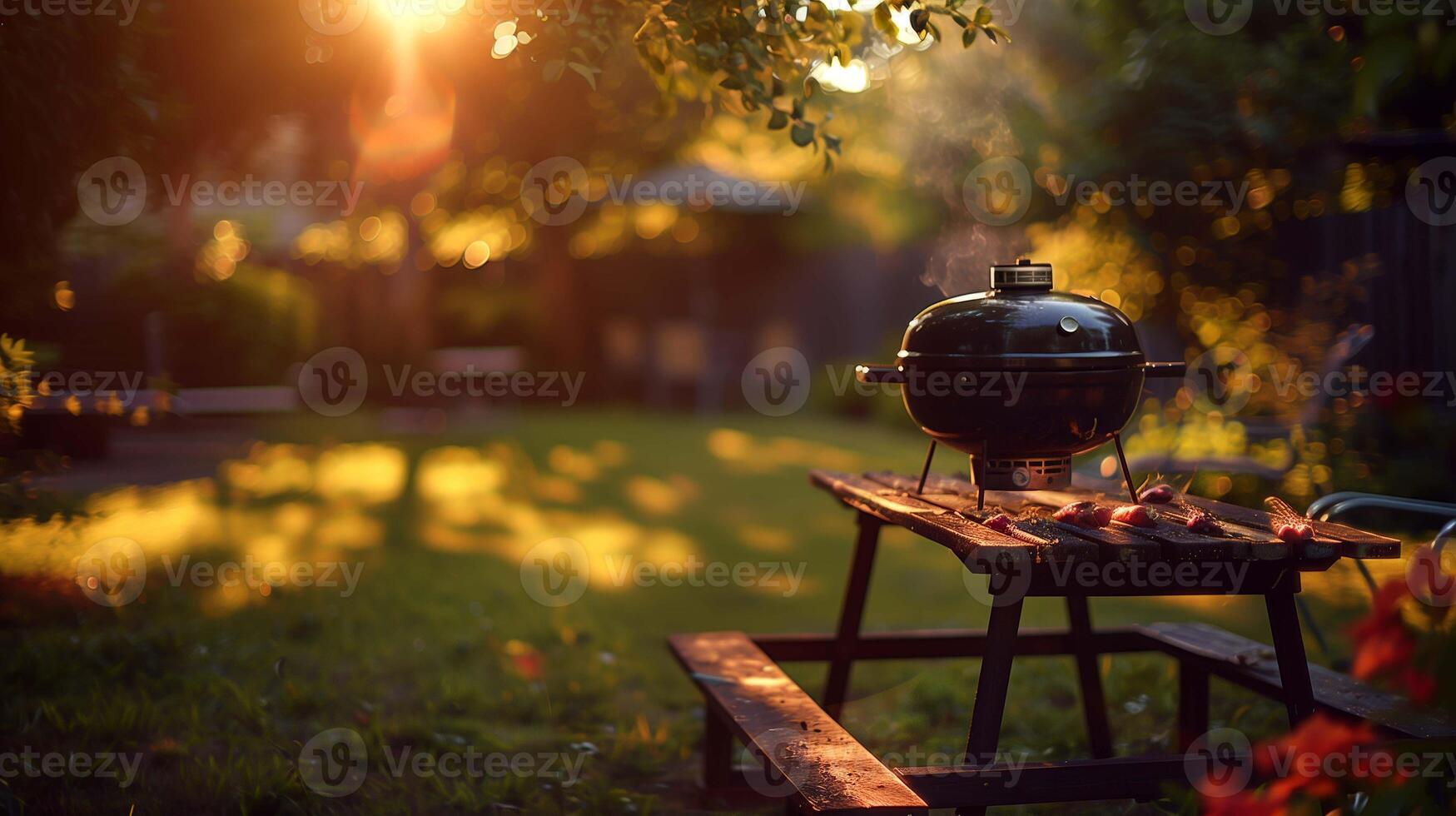 Backyard garden becomes the perfect setting for a grill BBQ gathering photo