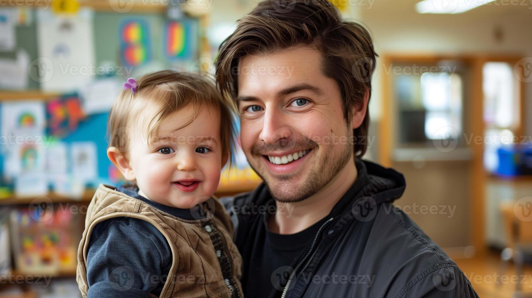 Joyful, candid moment with a toddler, their happiness evident in their smiles and laughter photo