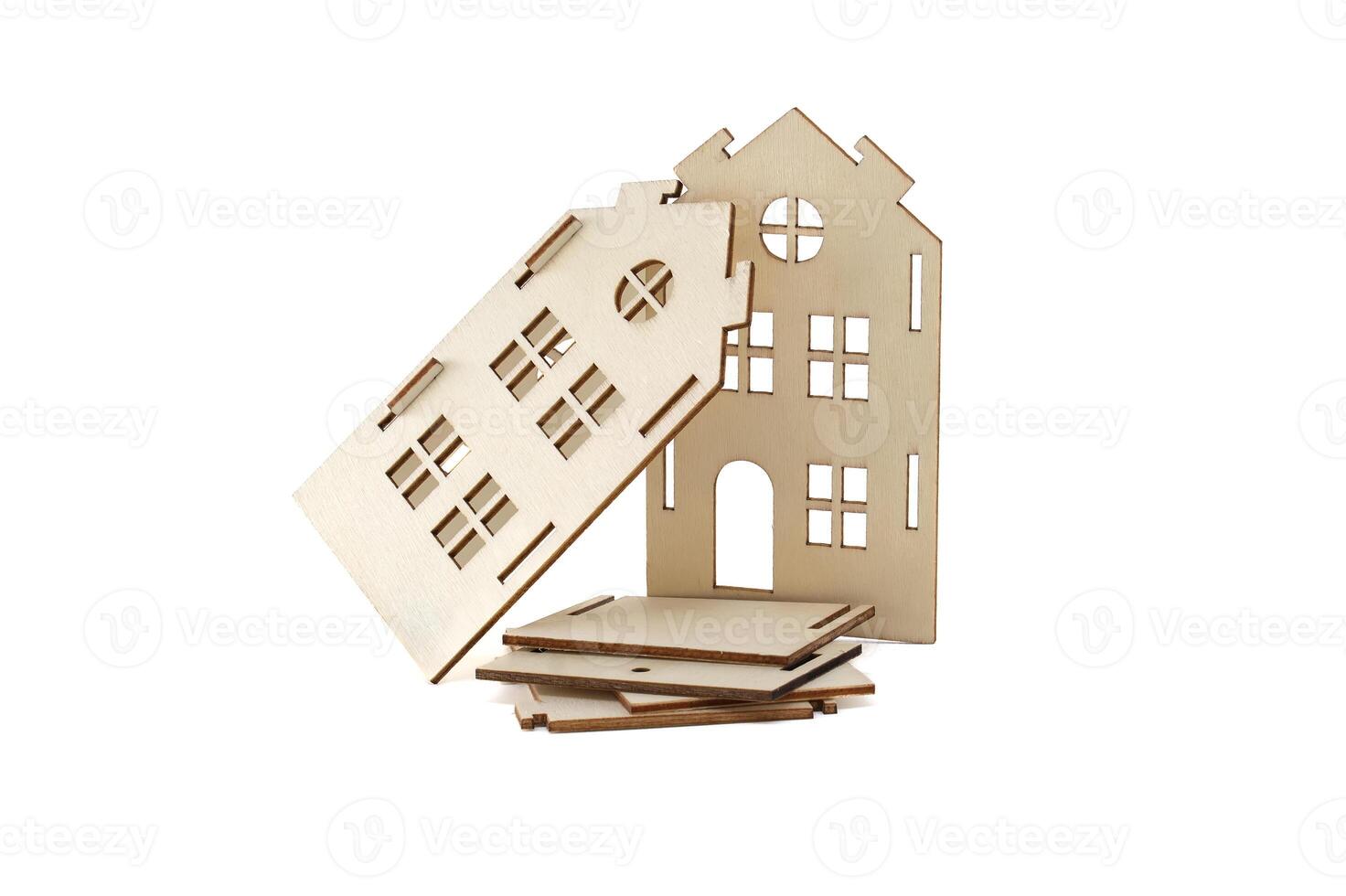 Wooden house model pieces showcasing DIY construction and creativity photo