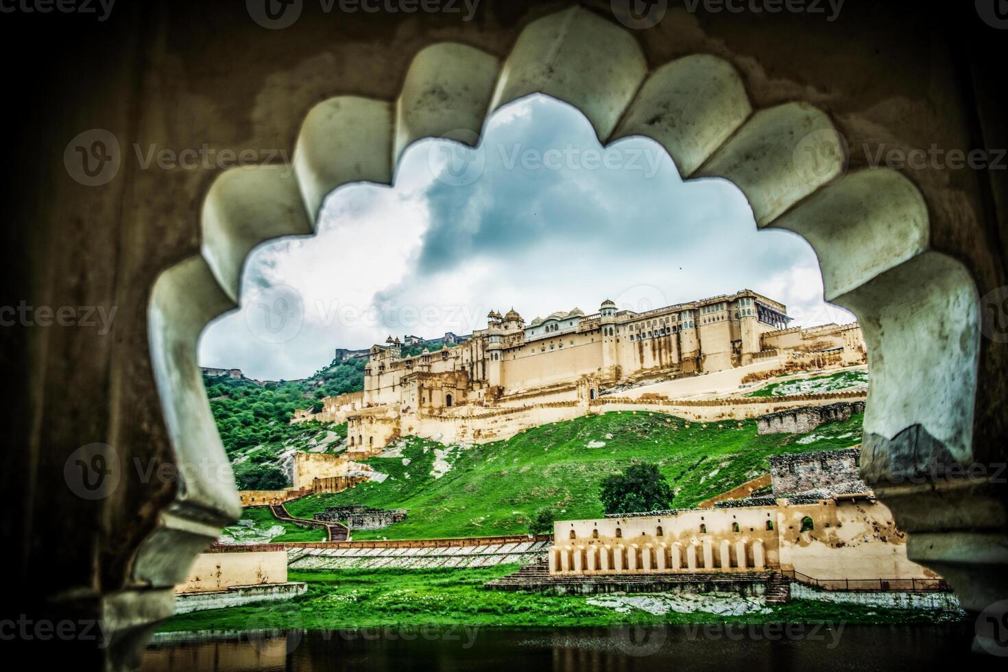 A view of the palace from inside an archway photo