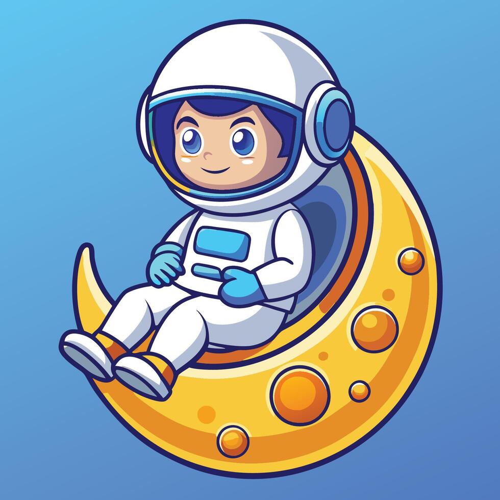 Cartoon Icon of an Adorable Astronaut Sitting on a Crescent Moon vector