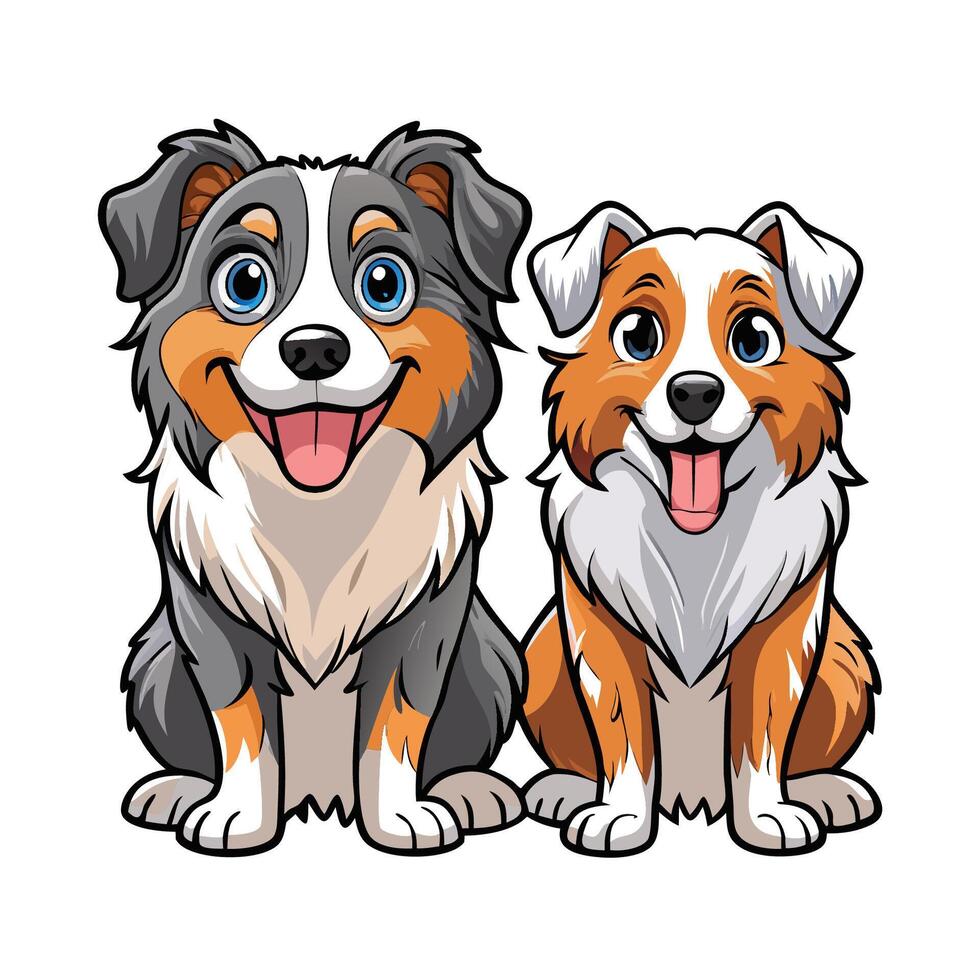 Adorable Cartoon Illustration of an Australian Shepherd Dog Couple vector
