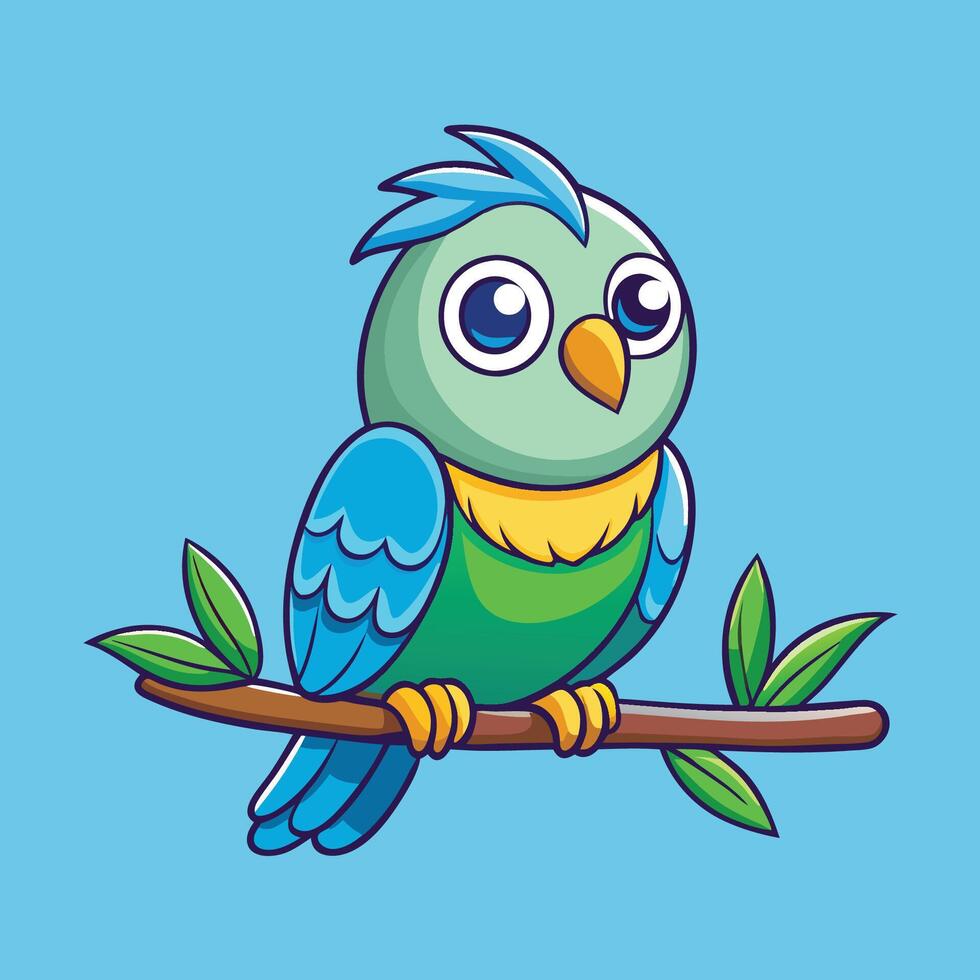Cute Cartoon Bird Perched on a Branch, Illustration Icon vector