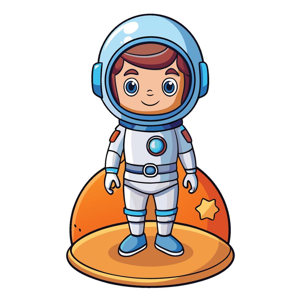 Adorable Cartoon Astronaut Standing on a Distant Planet vector