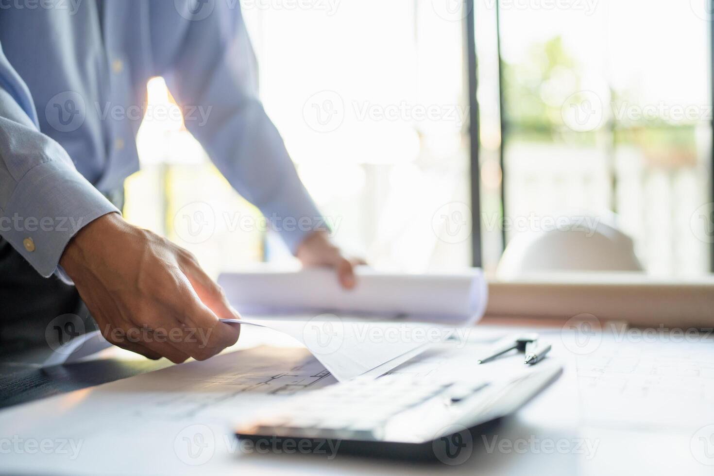 Architecture Man drawing on architectural Creative project business architecture building construction Industrial engineering Achievement Planning photo